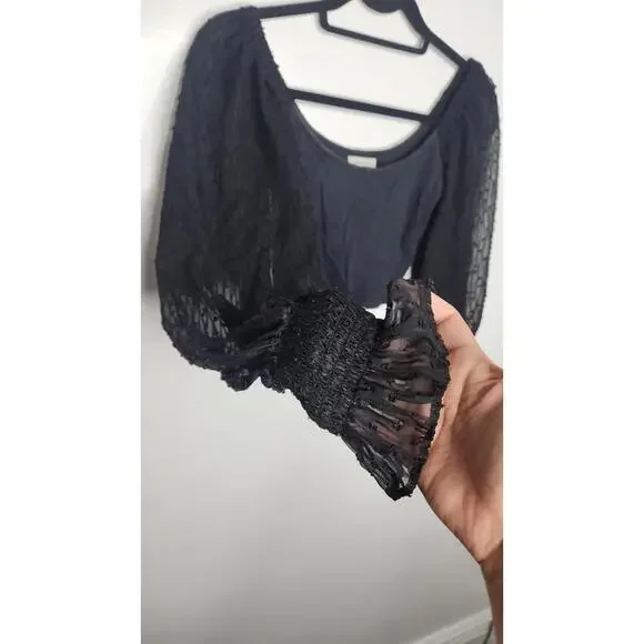 Urban Outfitters Top Womens Small Puff Long Sleeve Sheer Mesh Cropped Shirt - Picture 3 of 6